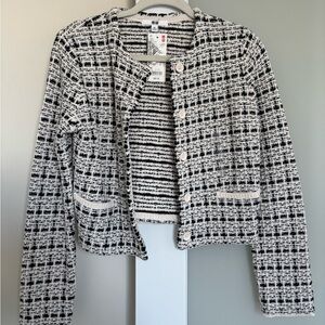 Uniqlo Black and White Tweed Cropped Blazer